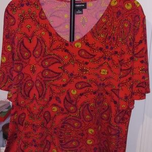 Claiborne Red and Yellow Paisley Short Sleeve Top